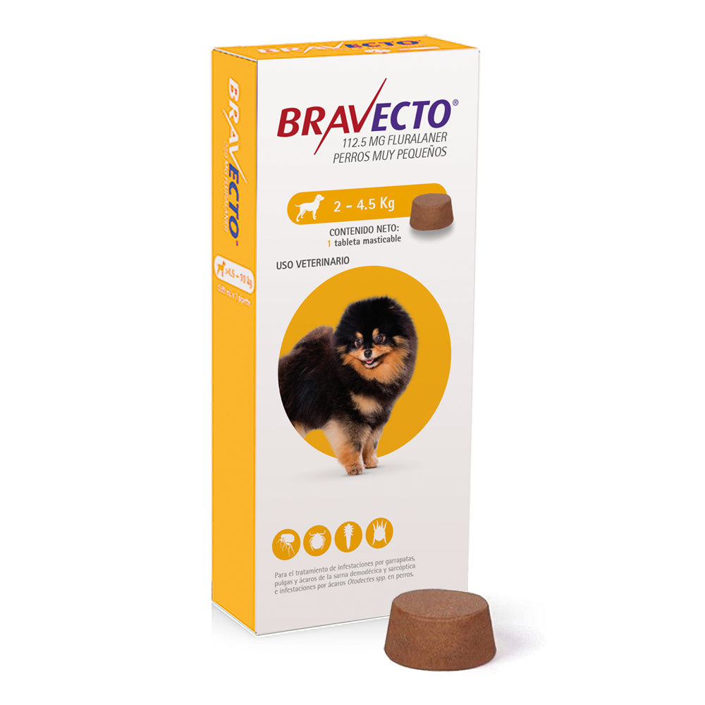 Bravecto XCH 11.2 mg 2 - 4.5 kg Comprimido Masticable para control de Pulgas y Garrapatas