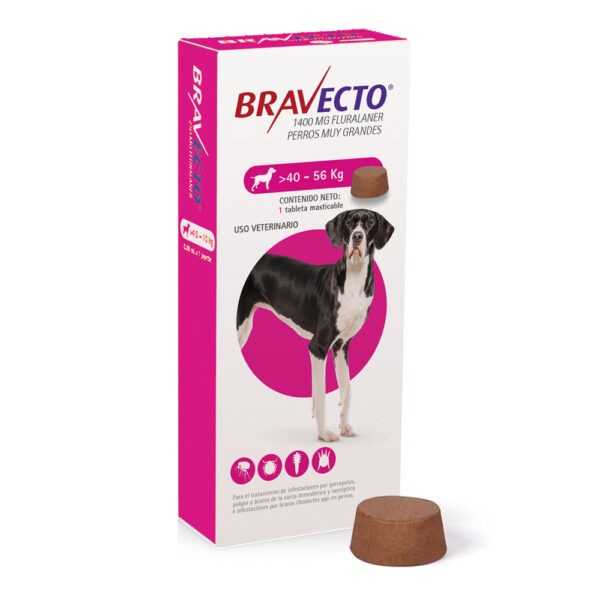Bravecto XG 1400 mg 40 - 56 kg Comprimido Masticable para control de Pulgas y Garrapatas