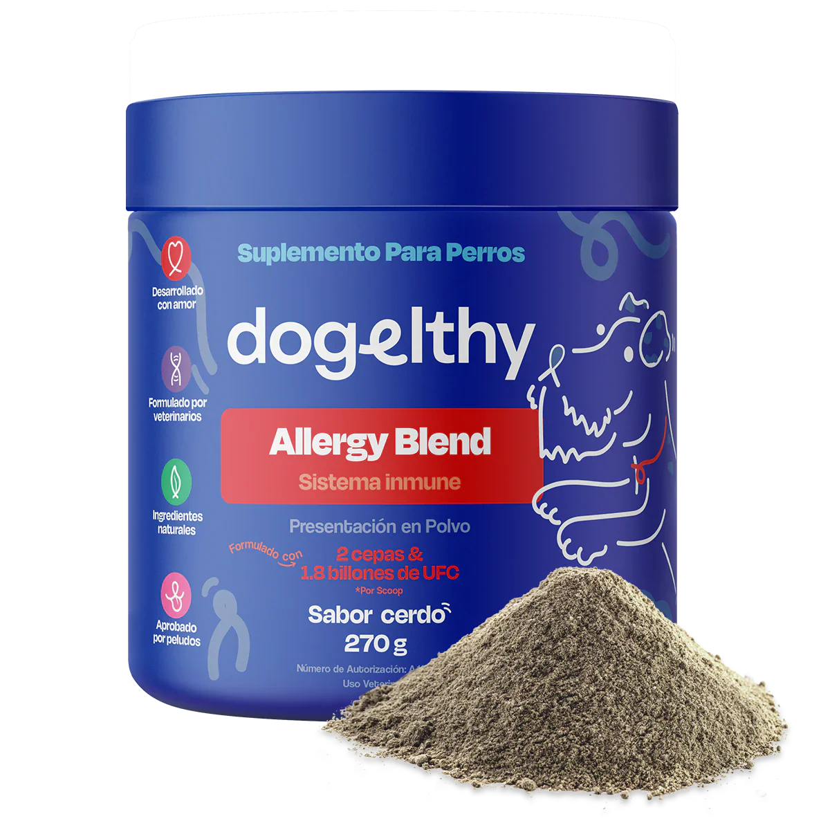 Dogelthy Allergy Blend Sabor Cerdo 270 g (Alergias ) Suplemento para el SIstema Inmune