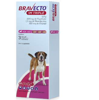 Bravecto 1 M TRIPLE XXL 600 mg 3 TabletaS (40 a 60 kg) Control de parásitos internos y externos