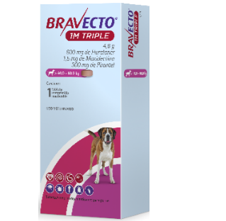 Bravecto 1 M TRIPLE XXL 600 mg 1 Tableta (40 a 60 kg) Control de parásitos internos y externos