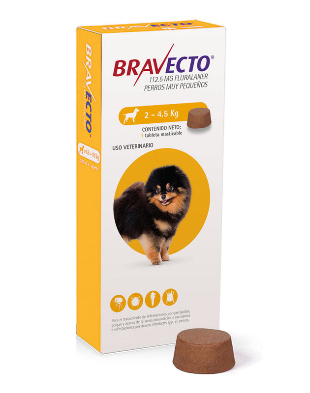 Bravecto XCH 11.2 mg  2 - 4.5 kg Comprimido Masticable para control de Pulgas y Garrapatas