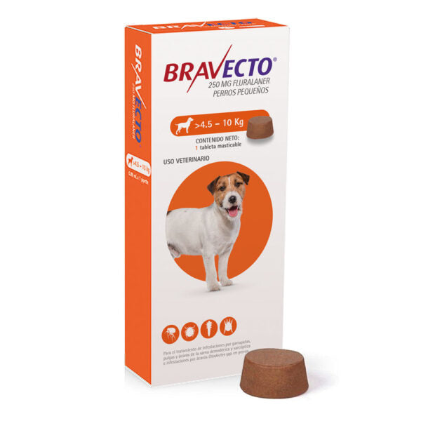 Bravecto CH 250 mg  4.5 - 10 kg Comprimido Masticable para control de Pulgas y Garrapatas