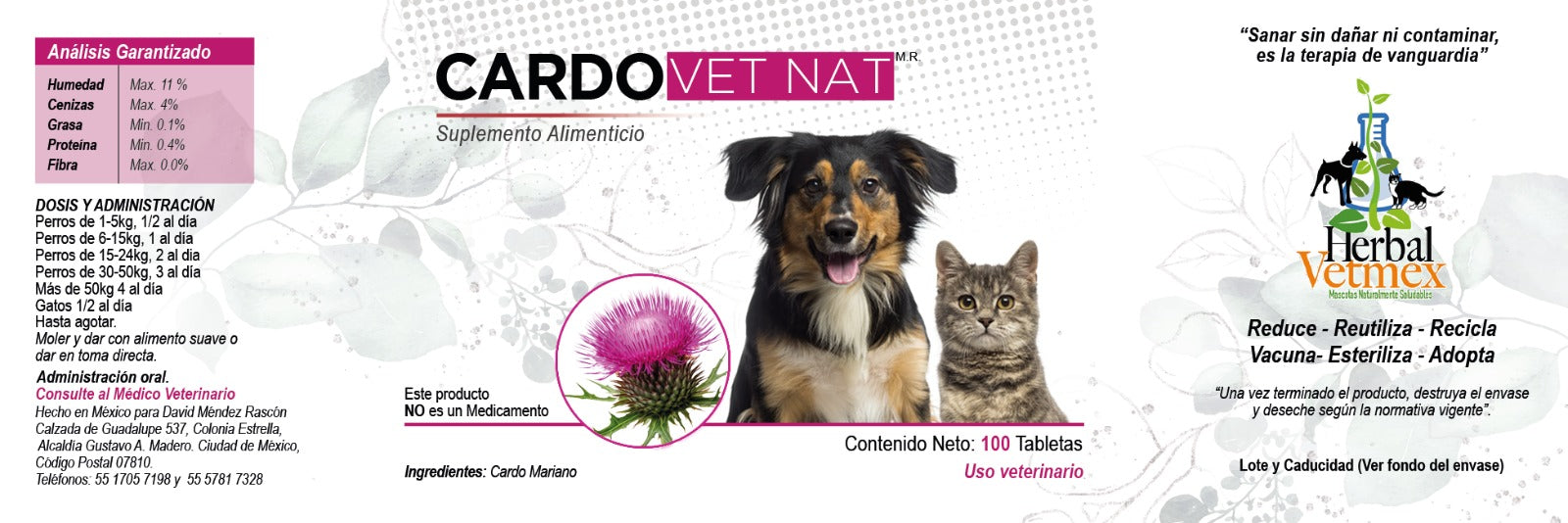 Cardo VetNat 100 Tabletas (Suplemento Hepático ) Cardo Mariano ANTES Silima VetNat