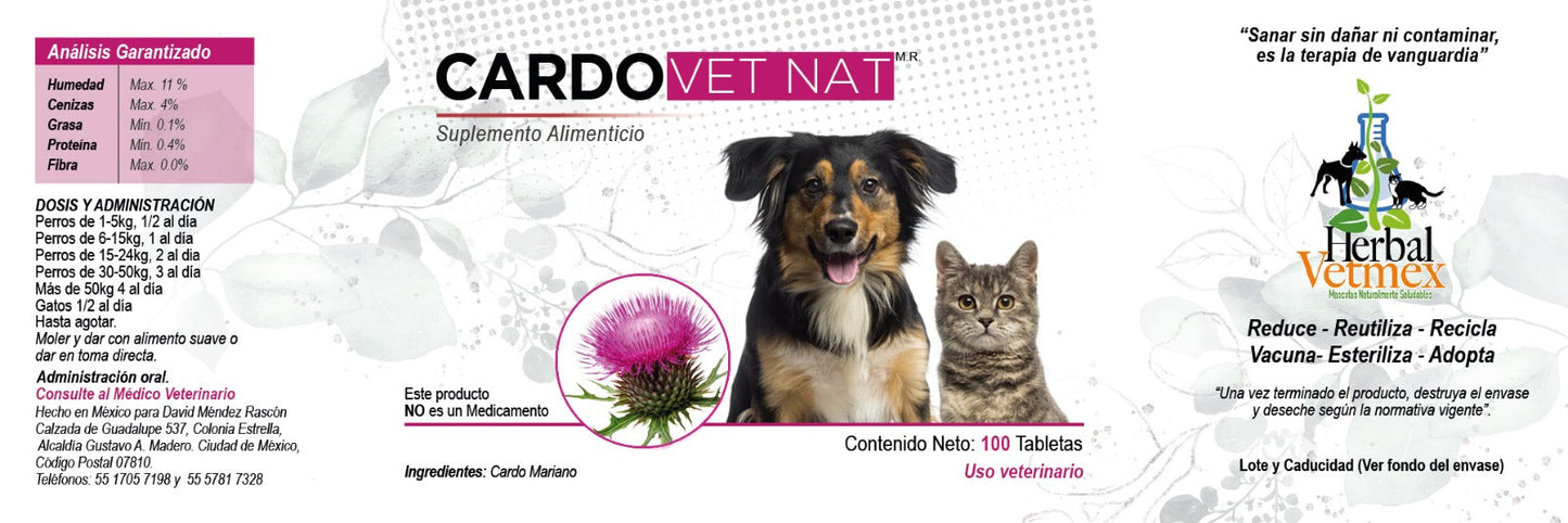 Cardo VetNat 100 Tabletas (Suplemento Hepático ) Cardo Mariano ANTES Silima VetNat