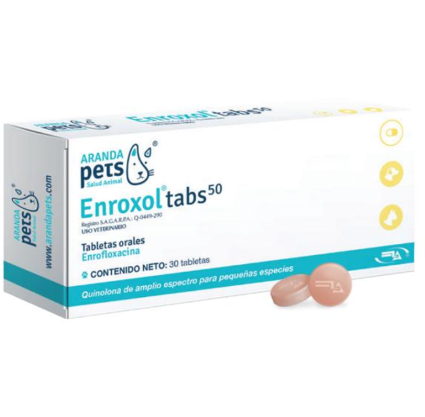 Enroxol Tabs 50  30 Tabletas Orales ( Enrofloxacina 50 mg )