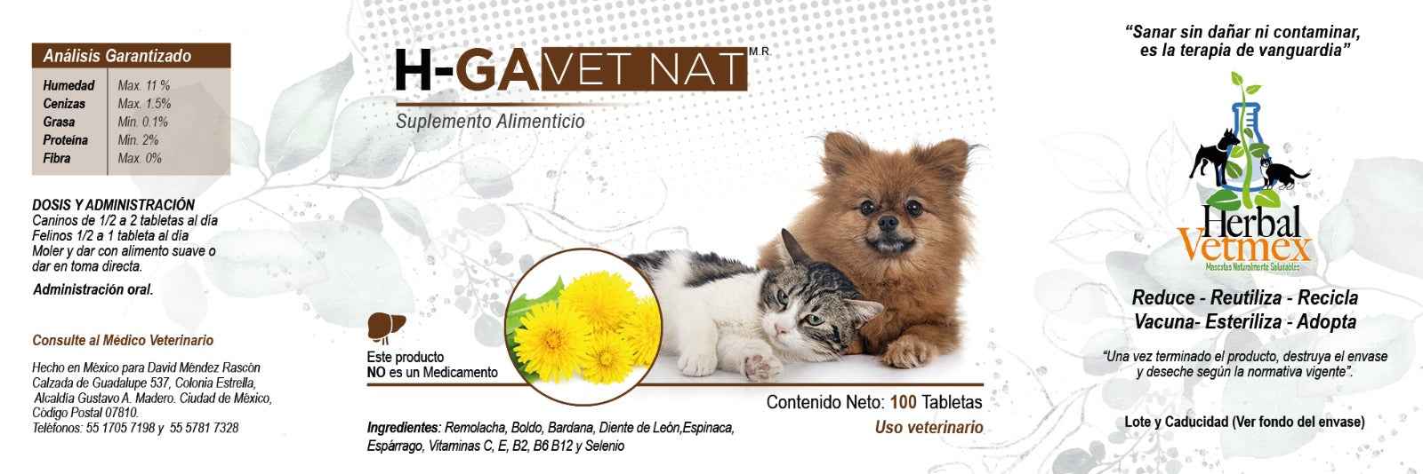 H-ga VetNat 60 Tabletas ( Hepaprotector ) Antes Higa VetNat  (HGA)