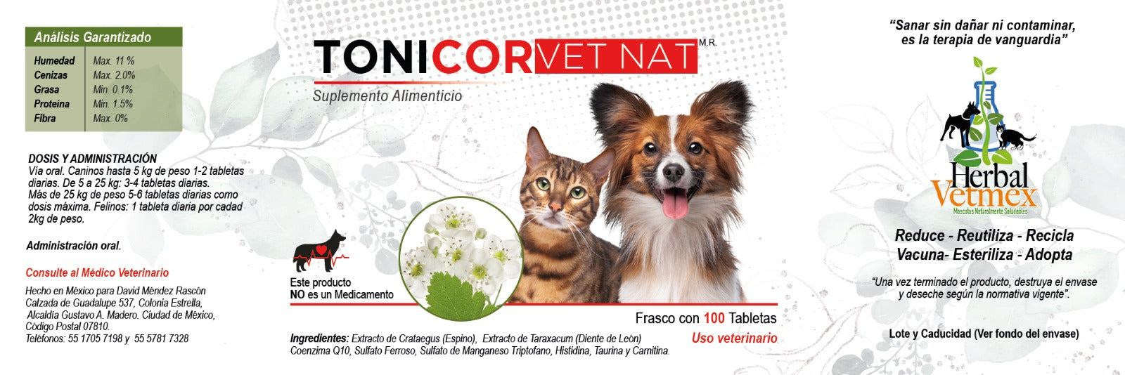 Tonicor VetNat 100 Tabletas ( Suplemento Cardiaco ) ANTES Toni Card