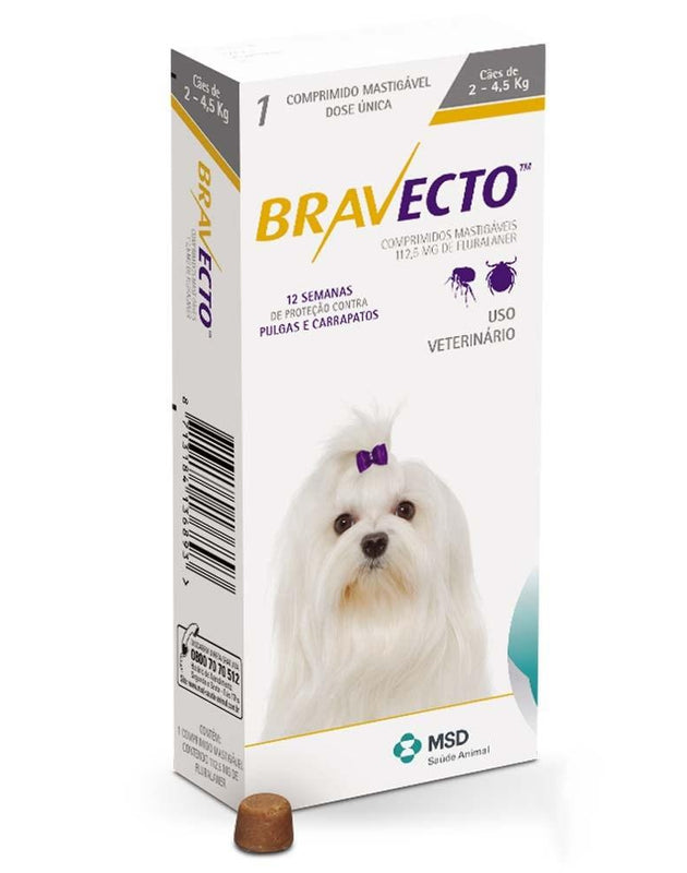 Bravecto XCH 11.2 mg  2 - 4.5 kg Comprimido Masticable para control de Pulgas y Garrapatas